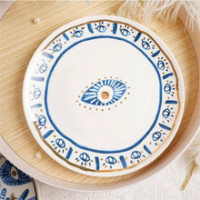 Load image into Gallery viewer, Hand Painted Evil Eye and Hamsa Hand Themed Ceramic Dinnerware Set - Dinnerware SetEvil Eye Plate2023