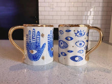 Load image into Gallery viewer, Hand Painted Evil Eye and Hamsa Hand Themed Ceramic Dinnerware Set - Dinnerware SetHamsa Hand Serving Tray2022