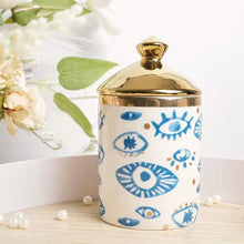 Load image into Gallery viewer, Hand Painted Evil Eye and Hamsa Hand Themed Ceramic Dinnerware Set - Dinnerware SetEvil Eye Storage Jar2023