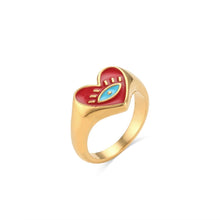 Load image into Gallery viewer, Heart Shaped Black Evil Eye Ring (Gold Plated) - RingRed6