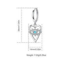Load image into Gallery viewer, Heart Shaped Evil Eye Silver Drop Earrings - Earrings