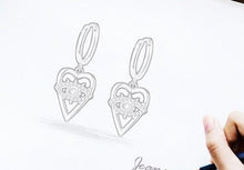Load image into Gallery viewer, Heart Shaped Evil Eye Silver Drop Earrings - Earrings