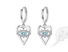 Load image into Gallery viewer, Heart Shaped Evil Eye Silver Drop Earrings - Earrings