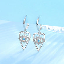 Load image into Gallery viewer, Heart Shaped Evil Eye Silver Drop Earrings - Earrings