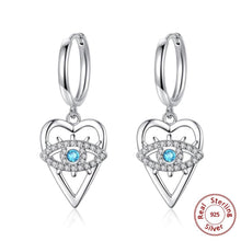 Load image into Gallery viewer, Heart Shaped Evil Eye Silver Drop Earrings - Earrings
