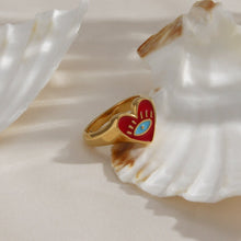 Load image into Gallery viewer, Heart Shaped White Evil Eye Ring (Gold Plated) - RingRed6