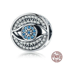 Load image into Gallery viewer, Light Blue and White Stone Evil Eye Silver Charm Bead - Charm Bead