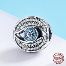 Load image into Gallery viewer, Light Blue and White Stone Evil Eye Silver Charm Bead - Charm Bead