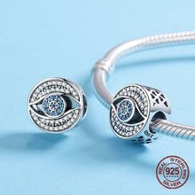 Load image into Gallery viewer, Light Blue and White Stone Evil Eye Silver Charm Bead - Charm Bead