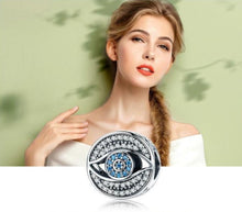 Load image into Gallery viewer, Light Blue and White Stone Evil Eye Silver Charm Bead - Charm Bead