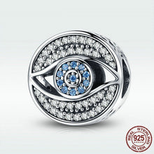Load image into Gallery viewer, Light Blue and White Stone Evil Eye Silver Charm Bead - Charm Bead