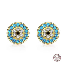 Load image into Gallery viewer, Light Blue and White Stone Evil Eye Silver Cluster Earrings - Earrings