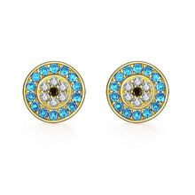 Load image into Gallery viewer, Light Blue and White Stone Evil Eye Silver Cluster Earrings - Earrings