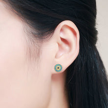 Load image into Gallery viewer, Light Blue and White Stone Evil Eye Silver Cluster Earrings - Earrings