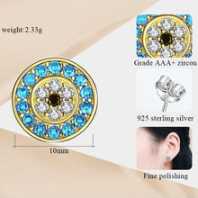 Load image into Gallery viewer, Light Blue and White Stone Evil Eye Silver Cluster Earrings - Earrings