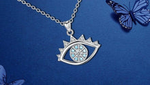 Load image into Gallery viewer, Light Blue and White Stone Evil Eye Silver Pendant and Necklace - NecklaceOnly Pendant