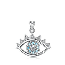 Load image into Gallery viewer, Light Blue and White Stone Evil Eye Silver Pendant and Necklace - NecklaceOnly Pendant