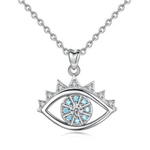 Load image into Gallery viewer, Light Blue and White Stone Evil Eye Silver Pendant and Necklace - NecklaceOnly Pendant
