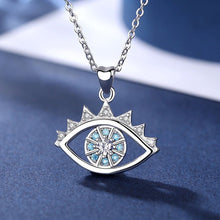 Load image into Gallery viewer, Light Blue and White Stone Evil Eye Silver Pendant and Necklace - NecklaceOnly Pendant