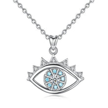 Load image into Gallery viewer, Light Blue and White Stone Evil Eye Silver Pendant and Necklace - NecklacePendant and Chain