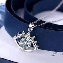 Load image into Gallery viewer, Light Blue and White Stone Evil Eye Silver Pendant and Necklace - NecklaceOnly Pendant