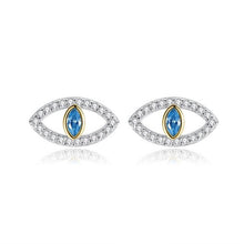Load image into Gallery viewer, Light Blue and White Stone Eye Shaped Evil Eye Earrings - Earrings