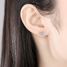 Load image into Gallery viewer, Light Blue and White Stone Eye Shaped Evil Eye Earrings - Earrings