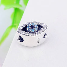 Load image into Gallery viewer, Light Blue and White Stone Eye Shaped Evil Eye Silver Charm Bead - Charm Bead