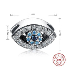 Load image into Gallery viewer, Light Blue and White Stone Eye Shaped Evil Eye Silver Charm Bead - Charm Bead