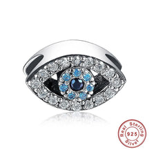Load image into Gallery viewer, Light Blue and White Stone Eye Shaped Evil Eye Silver Charm Bead - Charm Bead