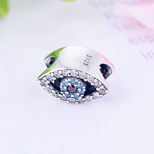 Load image into Gallery viewer, Light Blue and White Stone Eye Shaped Evil Eye Silver Charm Bead - Charm Bead