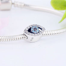 Load image into Gallery viewer, Light Blue and White Stone Eye Shaped Evil Eye Silver Charm Bead - Charm Bead