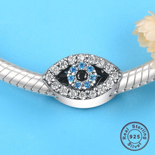 Load image into Gallery viewer, Light Blue and White Stone Eye Shaped Evil Eye Silver Charm Bead - Charm Bead