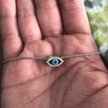 Load image into Gallery viewer, Light Blue and White Stone Eye-Shaped Evil Eye Silver Necklace - Necklace