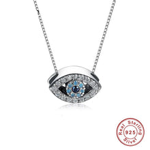Load image into Gallery viewer, Light Blue and White Stone Eye-Shaped Evil Eye Silver Necklace - Necklace