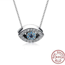 Load image into Gallery viewer, Light Blue and White Stone Eye-Shaped Evil Eye Silver Necklace - Necklace