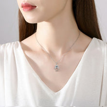 Load image into Gallery viewer, Light Blue Stone Evil Eye in Hamsa Hand Silver Necklace - Necklace