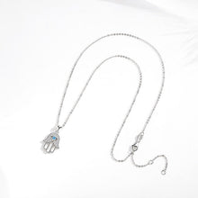 Load image into Gallery viewer, Light Blue Stone Evil Eye in Hamsa Hand Silver Necklace - Necklace