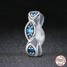 Load image into Gallery viewer, Light Blue Stone Eye Evil Silver Charm Bead - Charm Bead