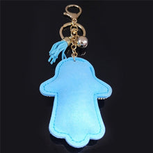 Load image into Gallery viewer, Light Blue Stone Studded Hamsa Hand Keychain - Keychain