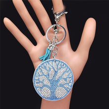 Load image into Gallery viewer, Light Blue Stone Studded Tree of Life Keychain - Keychain