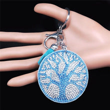 Load image into Gallery viewer, Light Blue Stone Studded Tree of Life Keychain - Keychain