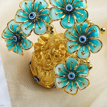 Load image into Gallery viewer, Light Green Flowers with Evil Eye in Feng Shui Money Bag Desktop Ornament - Ornament