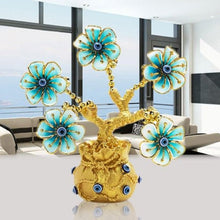 Load image into Gallery viewer, Light Green Flowers with Evil Eye in Feng Shui Money Bag Desktop Ornament - Ornament