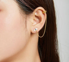 Load image into Gallery viewer, Long Chain Ear Cuff Gold Colored Evil Eye Silver Earring - 1 pc - Earrings