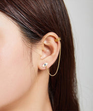 Load image into Gallery viewer, Long Chain Ear Cuff Gold Colored Evil Eye Silver Earring - 1 pc - Earrings