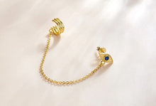 Load image into Gallery viewer, Long Chain Ear Cuff Gold Colored Evil Eye Silver Earring - 1 pc - Earrings