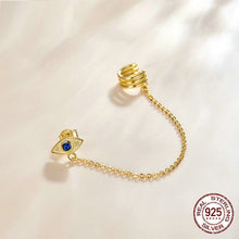 Load image into Gallery viewer, Long Chain Ear Cuff Gold Colored Evil Eye Silver Earring - 1 pc - Earrings
