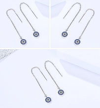 Load image into Gallery viewer, Long Tassel Evil Eye Silver Drop Earrings - Earrings
