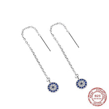 Load image into Gallery viewer, Long Tassel Evil Eye Silver Drop Earrings - Earrings